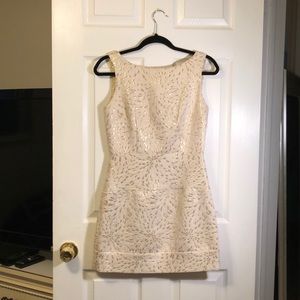 Cream, metallic gold dress